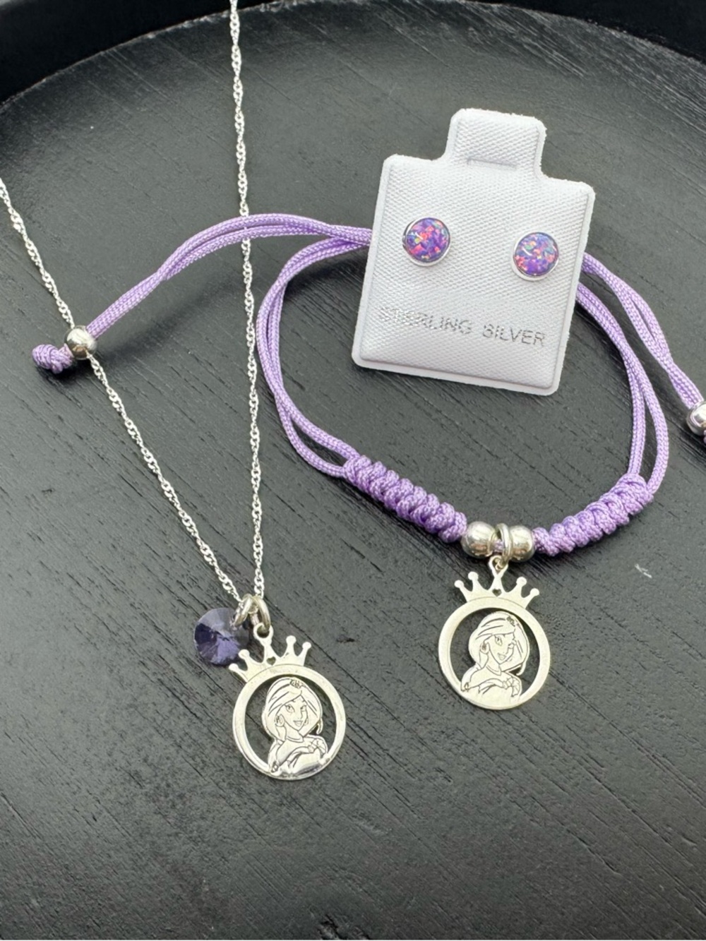Princess Charm Necklace & Bracelet Set with Purple Accents
